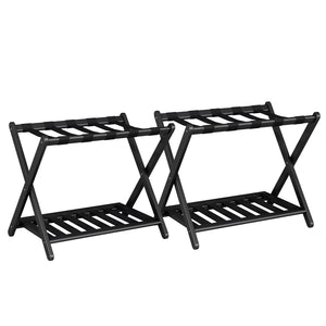 Fully Assembled Bamboo Folding Luggage Rack with Storage Shelf