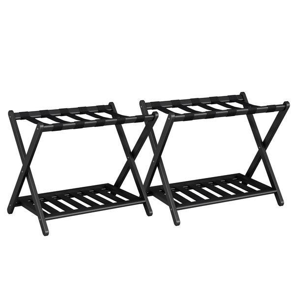 Fully Assembled Bamboo Folding Luggage Rack with Storage Shelf