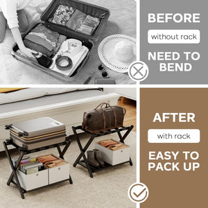 Fully Assembled Bamboo Folding Luggage Rack with Storage Shelf