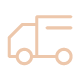 Simple illustration of a delivery truck in light brown, featuring minimalistic design and two wheels visible at the bottom.