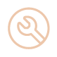 An orange outline of a wrench inside a circle, symbolizing repair or maintenance.