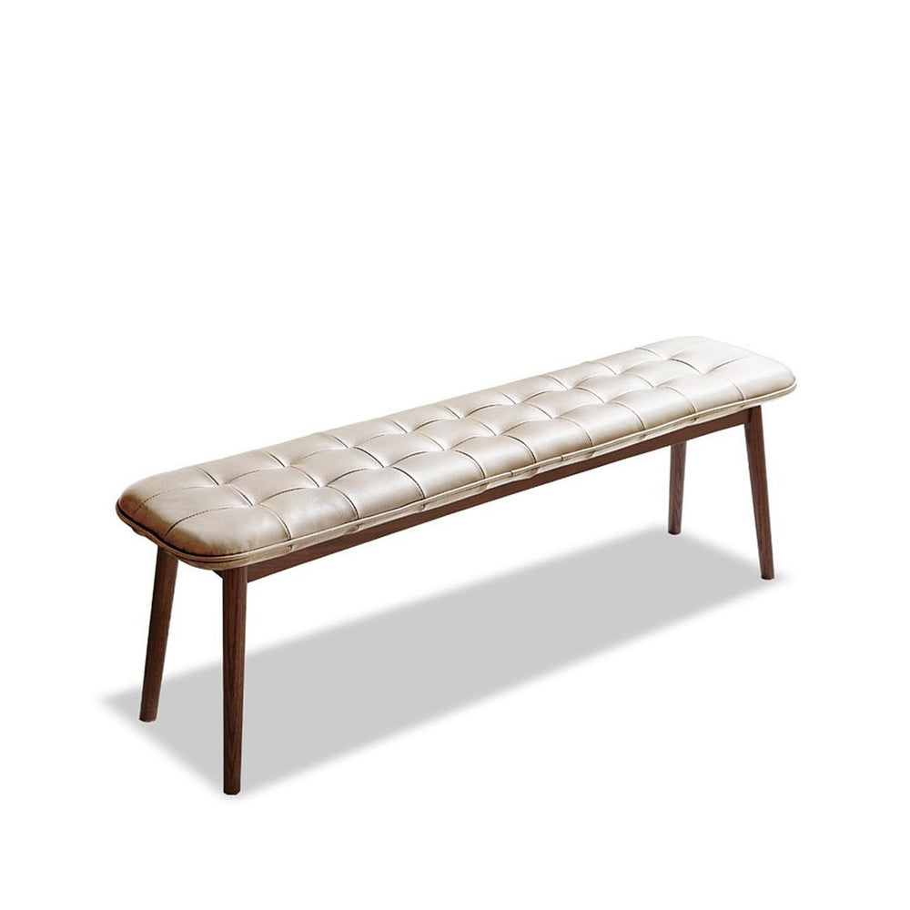 Off-White Natural Oak Dining Bench - Solid Wood Table Bench with Leather Cushion for Living Room or Dining Room