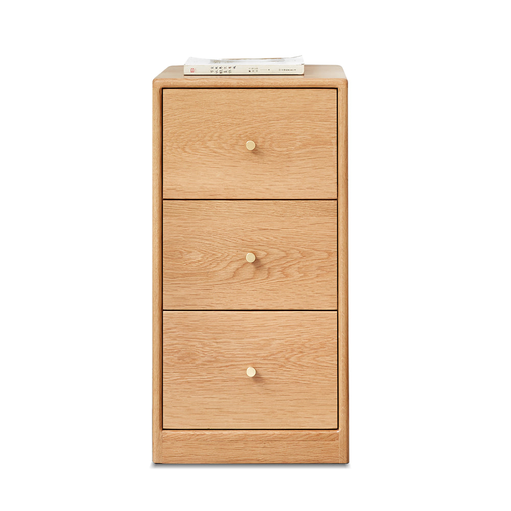 Modern Minimalist Solid Oak Bedside Table Storage Cabinet with Drawers in Oak Finish