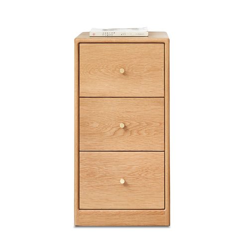 Modern Minimalist Solid Oak Bedside Table Storage Cabinet with Drawers in Oak Finish