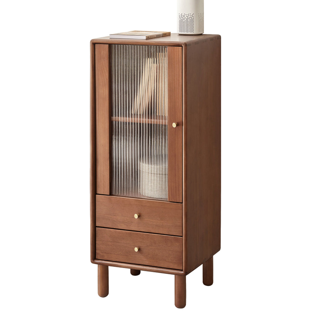 Vintage Style Storage Cabinet with Glass Door, Shelves & Drawers in Coffee Color, Pine Wood, 37.4'H