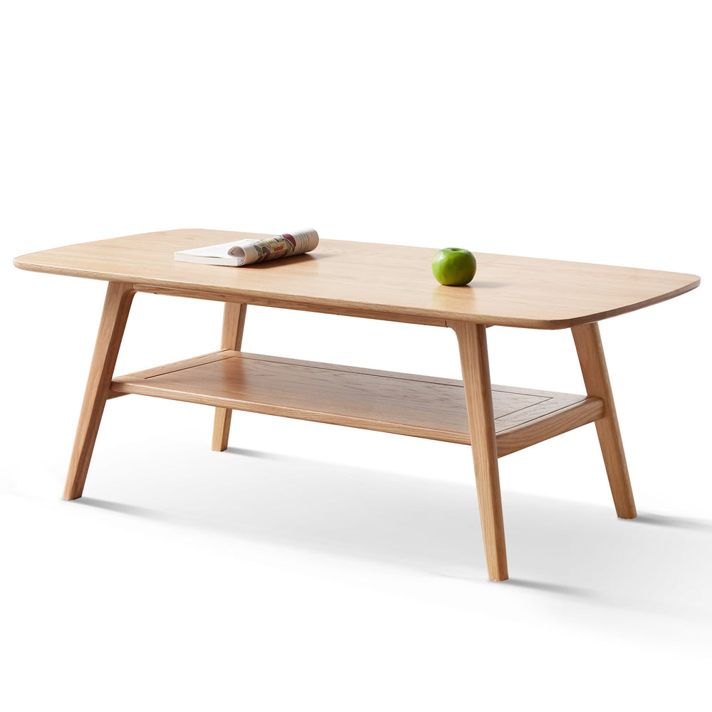Natural Oak Solid Wood Center Coffee Table with Built-In Storage Shelf
