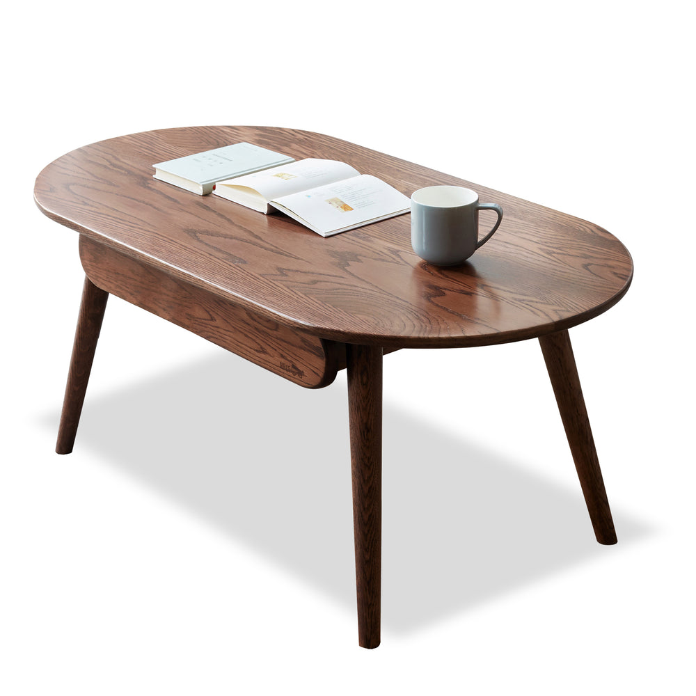 Natural Wood Capsule Center Table with Drawers, Solid Wood, Oak Finish, 100x52x46 cm