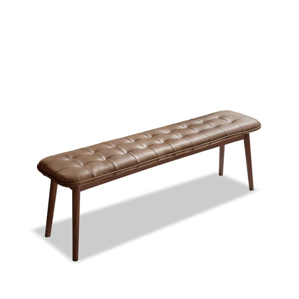 (Brown) Natural Oak Wood for Dining Bench Table Bench for Living Room With Leather Cushion
