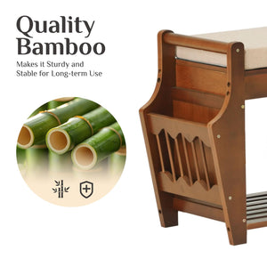 3-Tier Bamboo Shoe Bench with Cushion