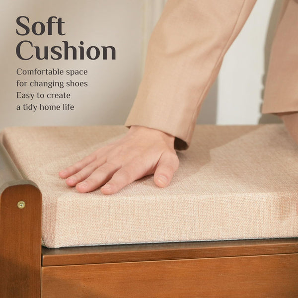 3-Tier Bamboo Shoe Bench with Cushion