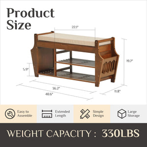 3-Tier Bamboo Shoe Bench with Cushion