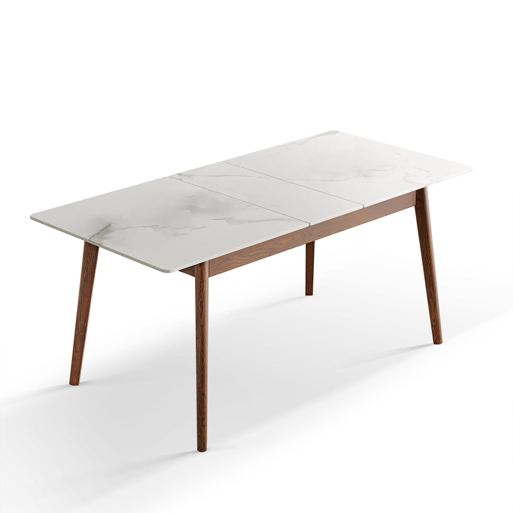 Walnut Solid Oak and White Slate Telescopic Dining Table for 6-8 People, Wood (Walnut Color)