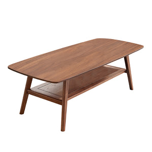 Center Low Table 100% Solid Oak Wood Top Coffee Table with Storage Shelf