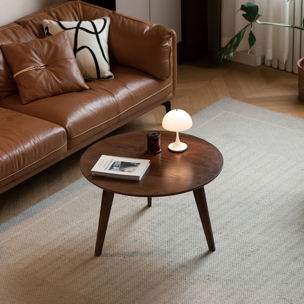 Round Solid Oak Wood Top Coffee Table Walnut