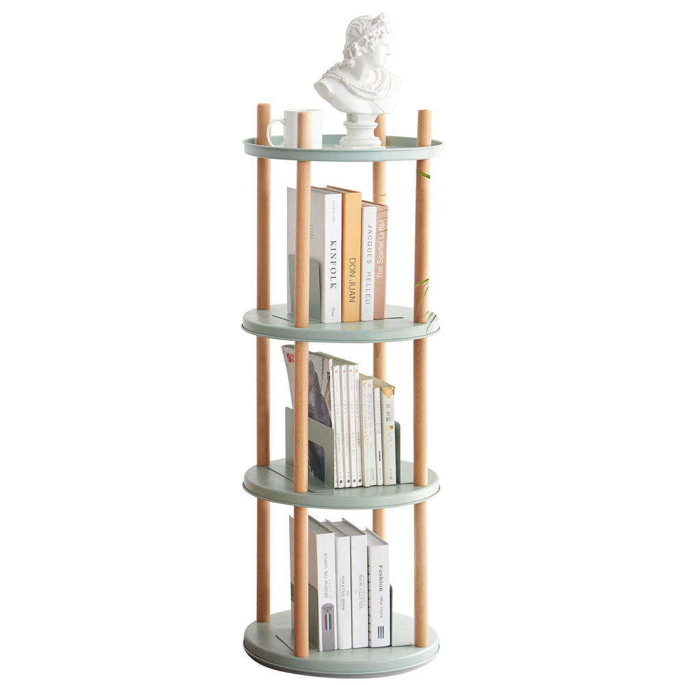 Blue Solid Wood 360° Rotating Bookshelf with Large-Capacity Storage, 4 Tier Multifunctional Storage Rack