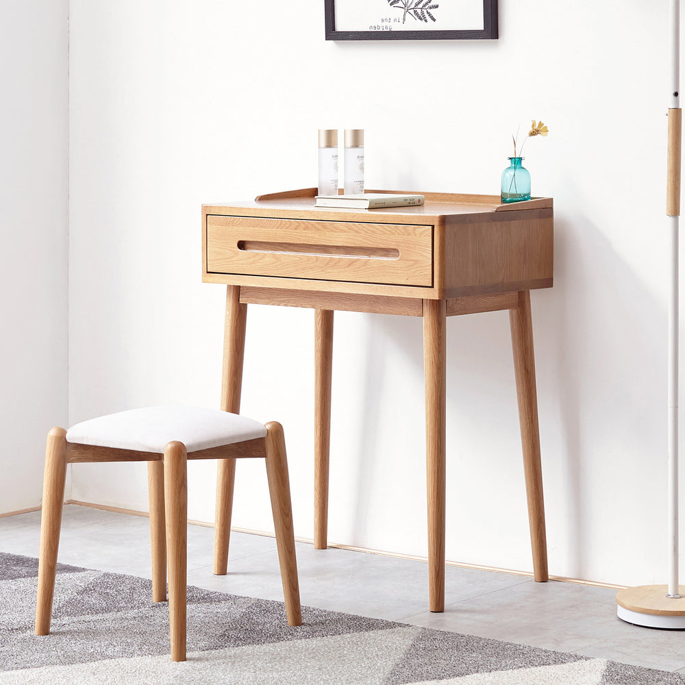Solid Wood Oak Bistro Table Desk with Storage Drawer and Natural Finish, 60cm Width