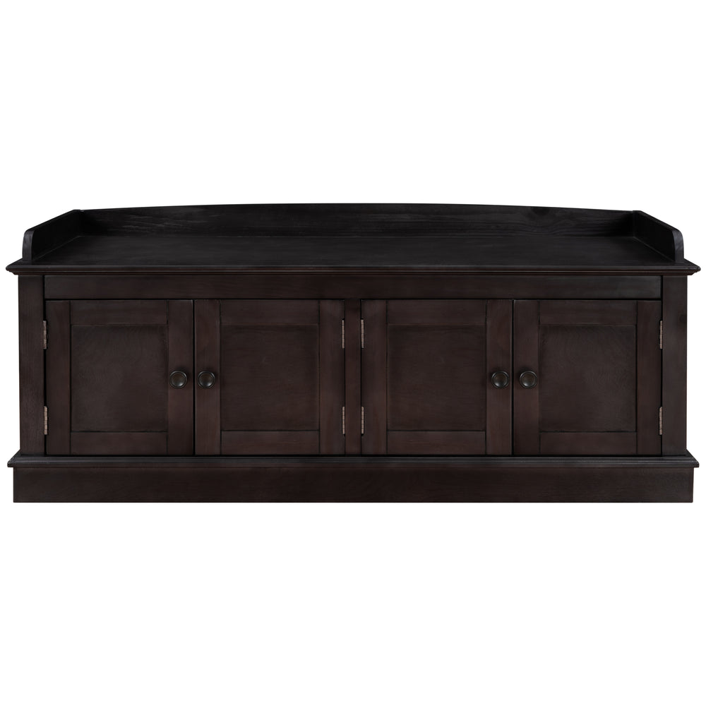 Storage Bench with 4 Doors and Adjustable Shelves, Shoe Bench with Removable Cushion, Espresso