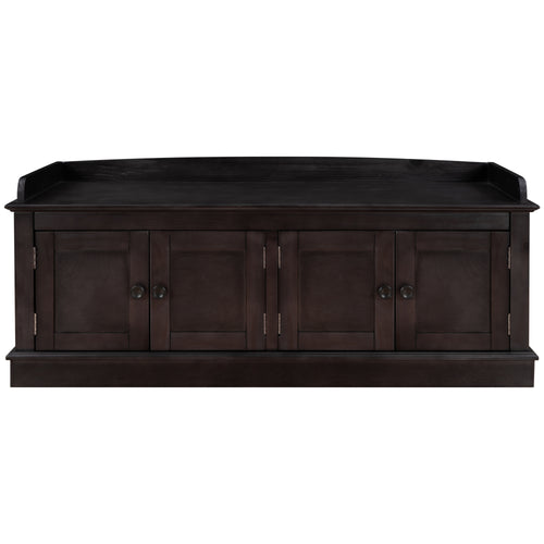 Storage Bench with 4 Doors and Adjustable Shelves, Shoe Bench with Removable Cushion, Espresso