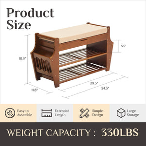 3-Tier Bamboo Shoe Bench with Cushion