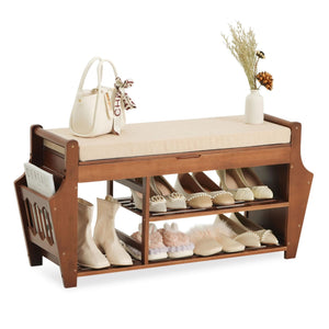 3-Tier Bamboo Shoe Bench with Cushion