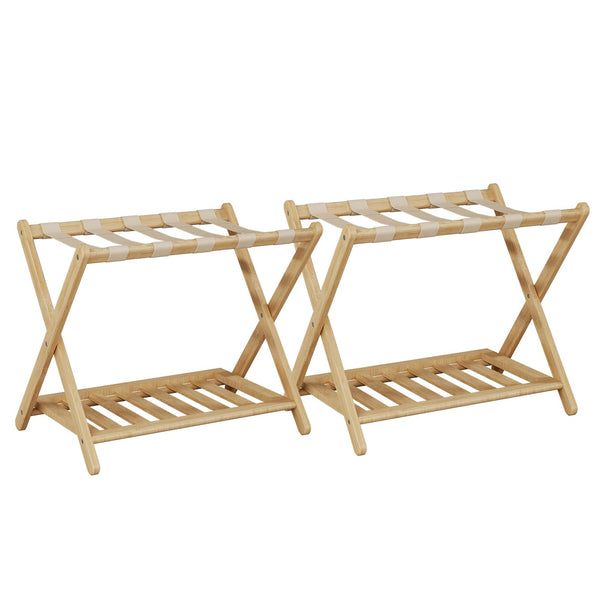 Fully Assembled Bamboo Folding Luggage Rack with Storage Shelf