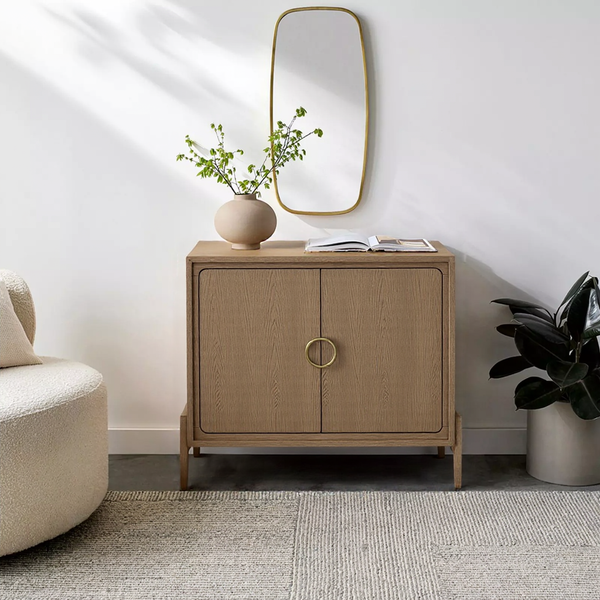 Soft Modern Accent Cabinet with Warm Latte Finish