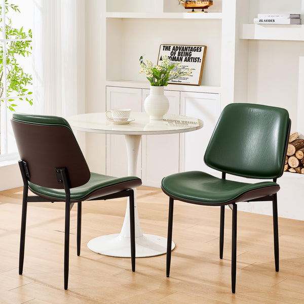 Mid-Century Modern Armless Kitchen PU Leather Dining Chairs Set