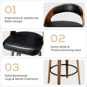 Viroformo swivel bar stool features ergonomic low back design, thick cushioning seat, and solid bentwood legs.