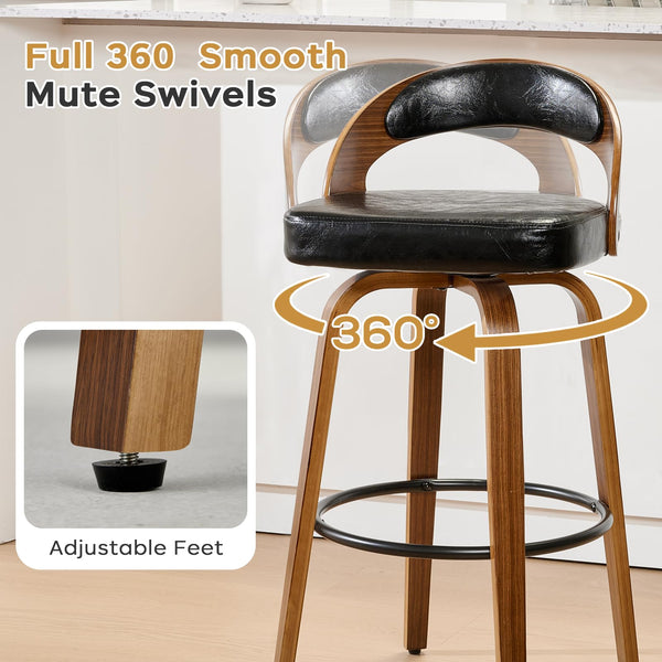 Viroformo swivel bar stool showcasing 360° smooth rotation and adjustable feet, designed for comfort and style.