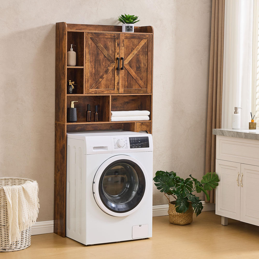 Over-The-Toilet Storage Cabinet with Barn Doors and Toilet Paper Holder