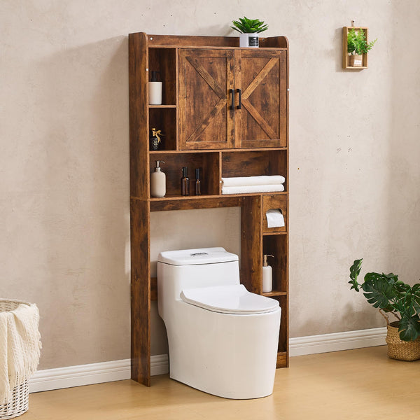 Over-The-Toilet Storage Cabinet with Barn Doors and Toilet Paper Holder