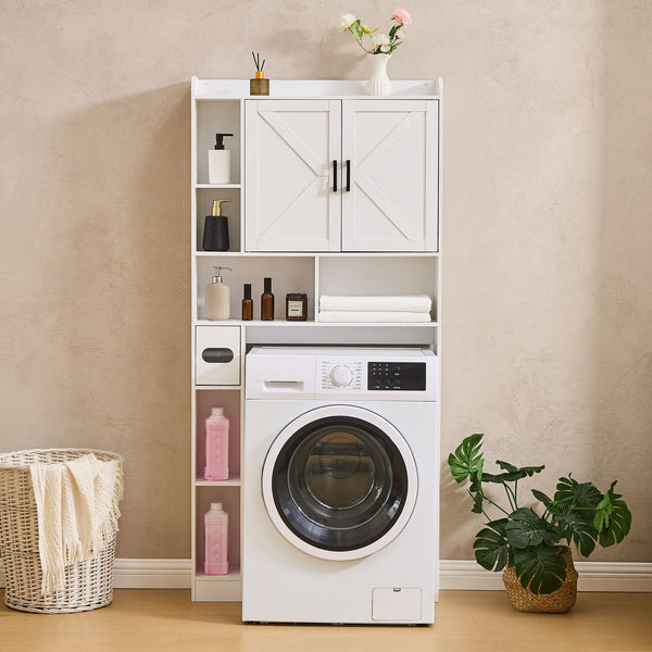 Over-The-Toilet Storage Cabinet with Barn Doors and Toilet Paper Holder