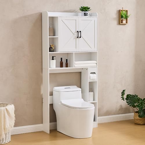 Over-The-Toilet Storage Cabinet with Barn Doors and Toilet Paper Holder