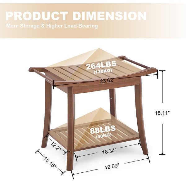 Bamboo Shower Bench with Storage Shelf & Soap Dish
