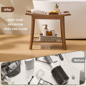 Bamboo Shower Bench with Storage Shelf & Soap Dish