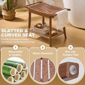 Bamboo Shower Bench with Storage Shelf & Soap Dish