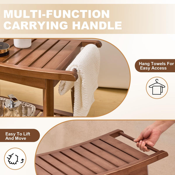 Bamboo Shower Bench with Storage Shelf & Soap Dish