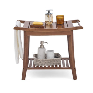 Bamboo Shower Bench with Storage Shelf & Soap Dish