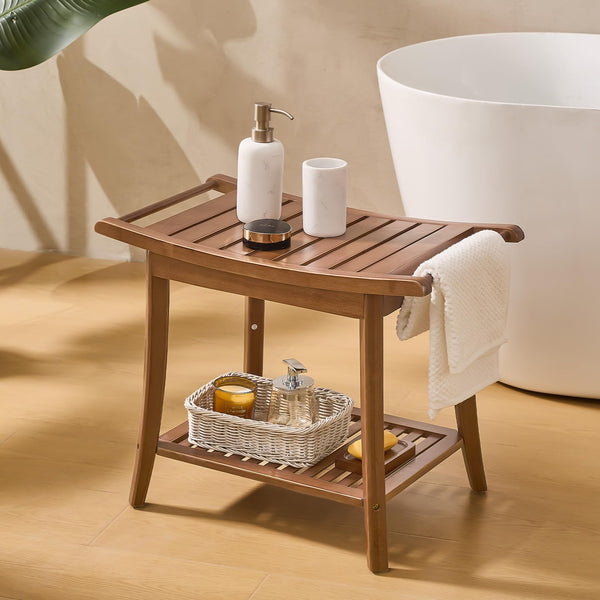 Bamboo Shower Bench with Storage Shelf & Soap Dish