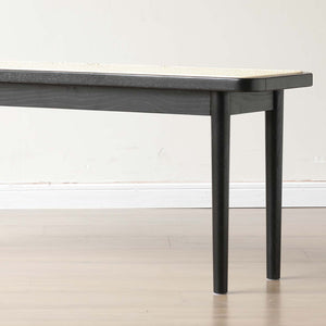 Modern Solid Oak Wood Dining Bench with Rattan Detail