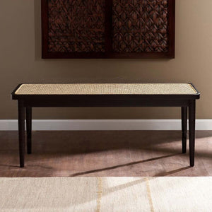Modern Solid Oak Wood Dining Bench with Rattan Detail
