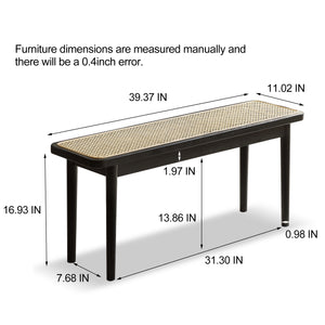 Modern Solid Oak Wood Dining Bench with Rattan Detail