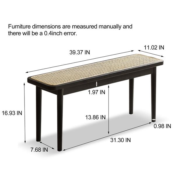 Modern Solid Oak Wood Dining Bench with Rattan Detail