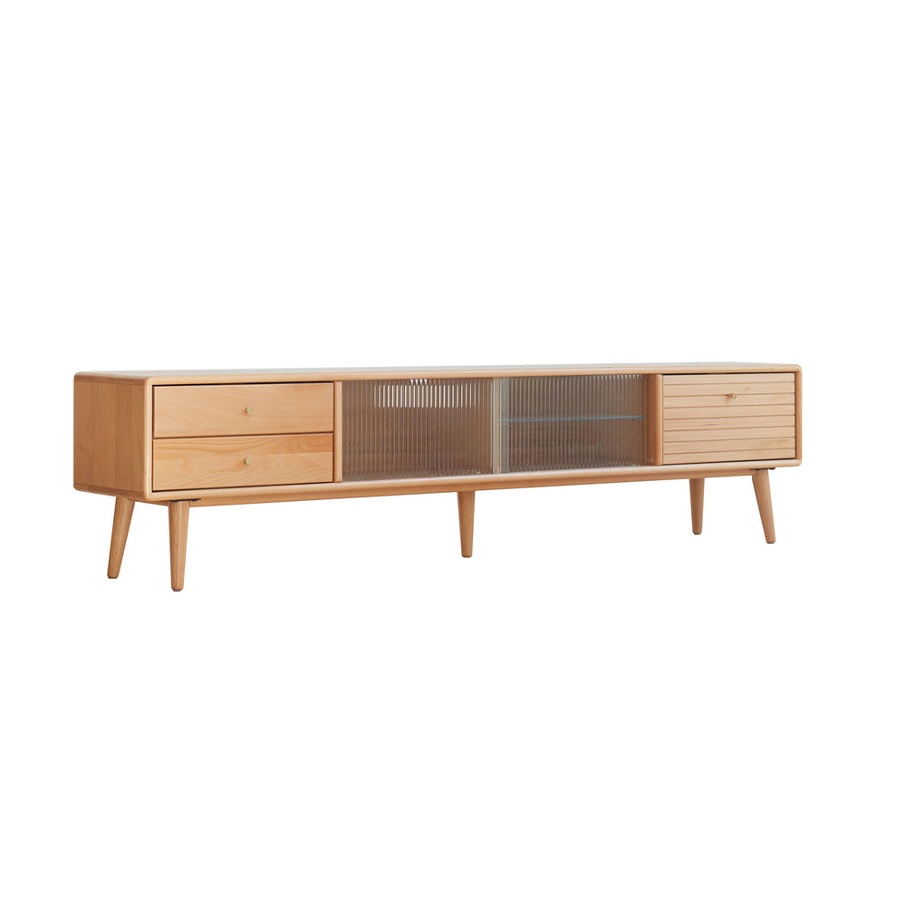 North America A Grade Solid Beech TV Cabinet With Chinese Changhong Glass Doors, 2 Drawer Storage Space TV Standing