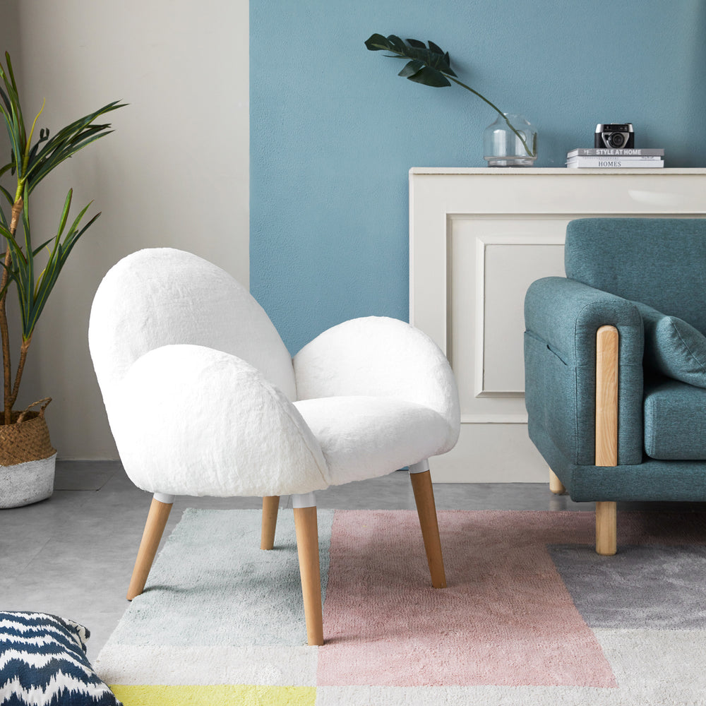 Elegant Beech Frame Sofa Chair with Imitation Lamb Fabric for Living Room and Hotel, White