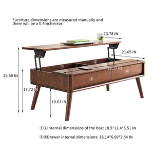 Elevating Center Table Low Table 100% Solid Oak Wood Top Desk Coffee Table